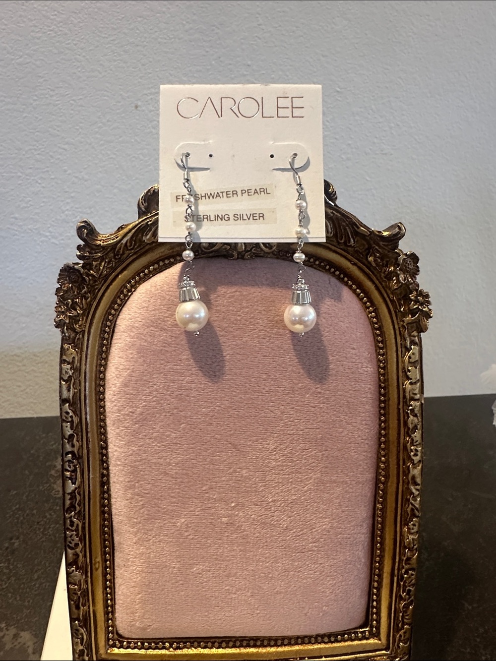 Carolee Sterling Silver Drop Earrings with White Pearls